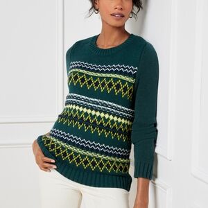 Talbots Diamond Fair Isle Crewneck Sweater Petite Medium